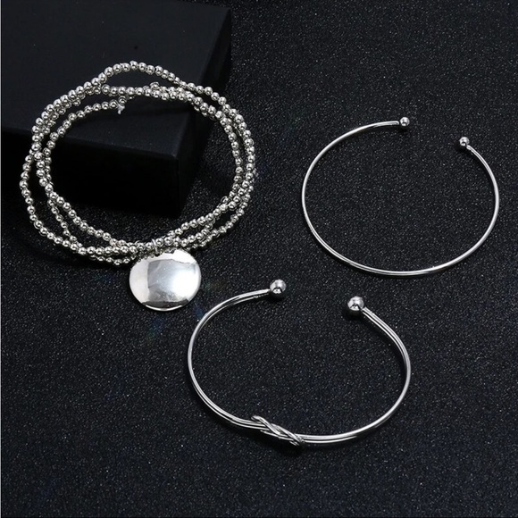 NEW 3 Piece Silver Simple Layering Bracelets - Picture 4 of 6